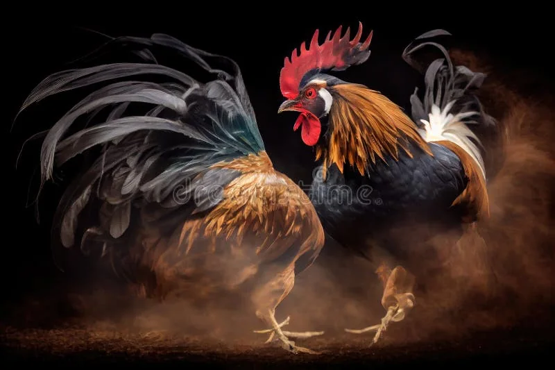 Ilustrasi pertandingan ayam dalam tampilan permainan digital